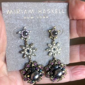 SIGNED Miriam Haskell Crystal&Bead, Pearl Earrings from Nocturne Collection